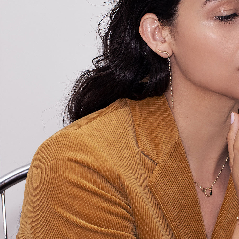 עגיל זהב מטפס ( עגיל בודד) עם שרשרת