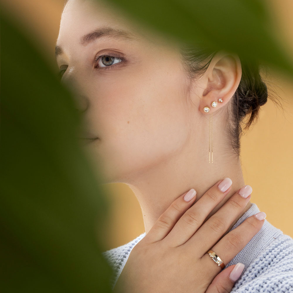 עגילי שרשרת זהב משובצים 0.30ct יהלומים בשיבוץ כוס,מסגרת מסגרת זהב