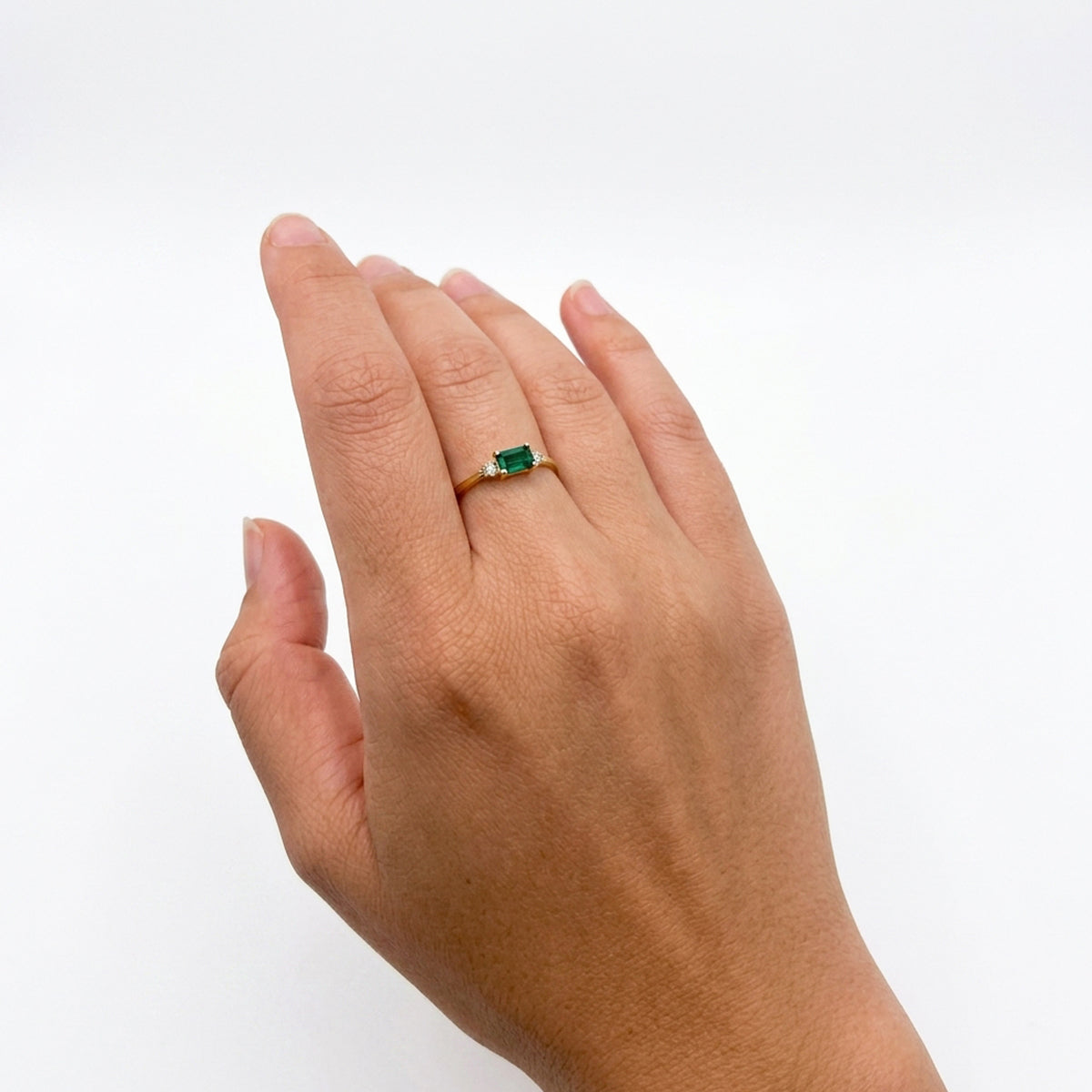 Baguette-cut black diamond ring with white princess cuts