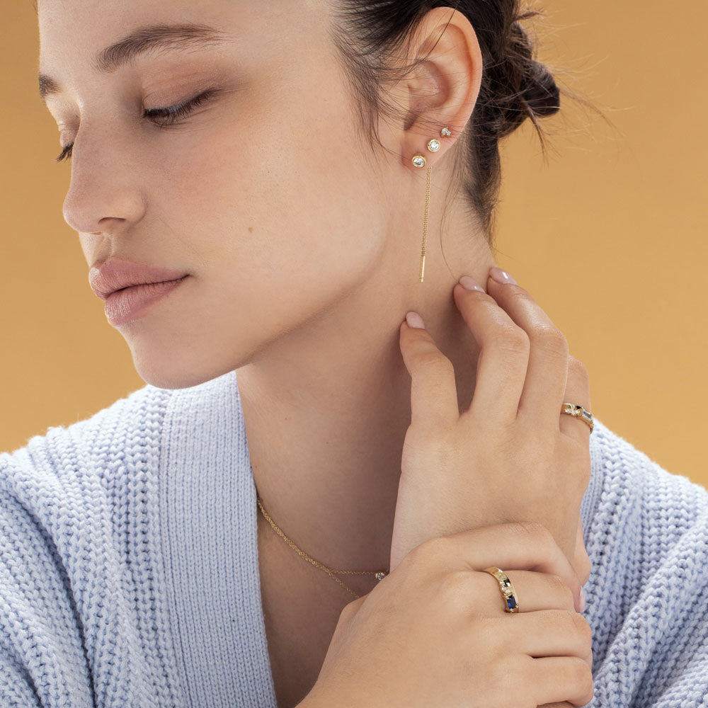 עגילי שרשרת זהב משובצים 0.30ct יהלומים בשיבוץ כוס,מסגרת מסגרת זהב