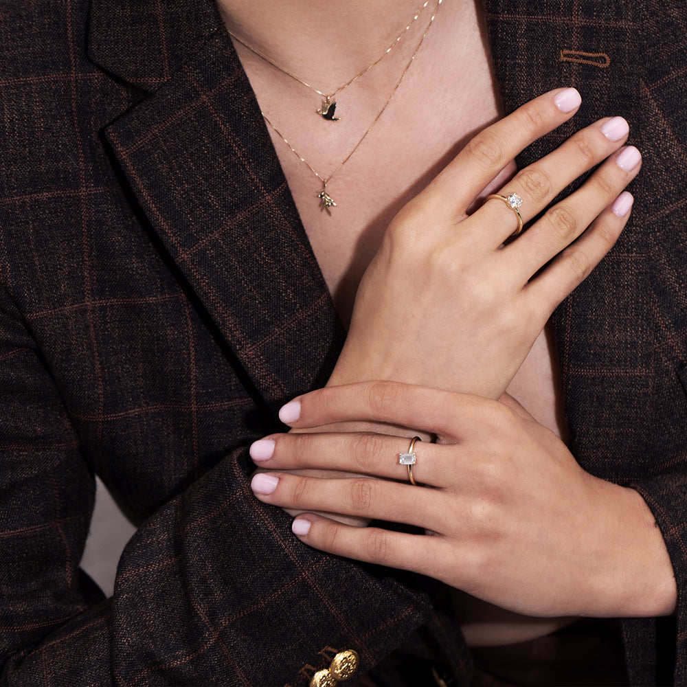 טבעת יהלום מעבדה סוליטר עגול במשקל 1 קראט