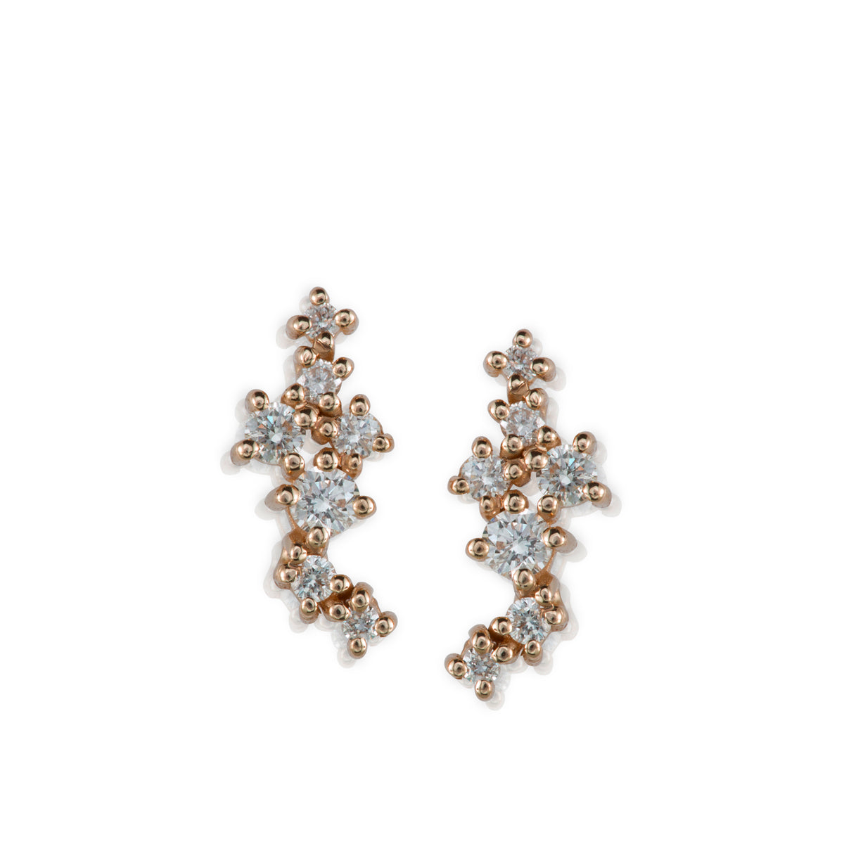 עגילי זהב צמודים משובצים יהלומים בגדלים משתנים