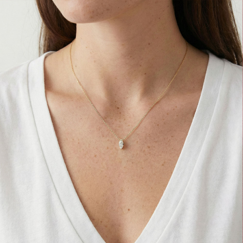 שרשרת זהב קלאסית משובצת יהלום מעבדה בחיתוך מרקיזה