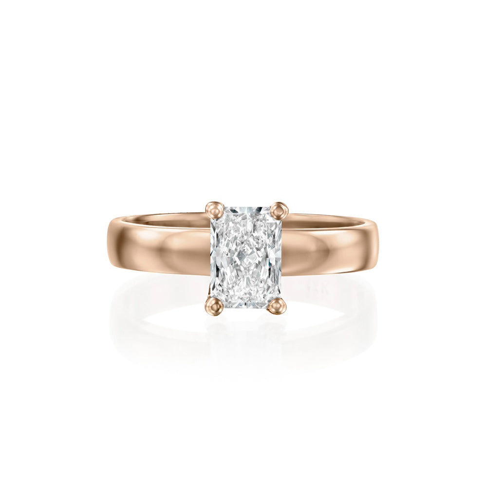 טבעת סוליטר רחבה משובצת יהלום מעבדה 1 קראט בחיתוך רדיאנט