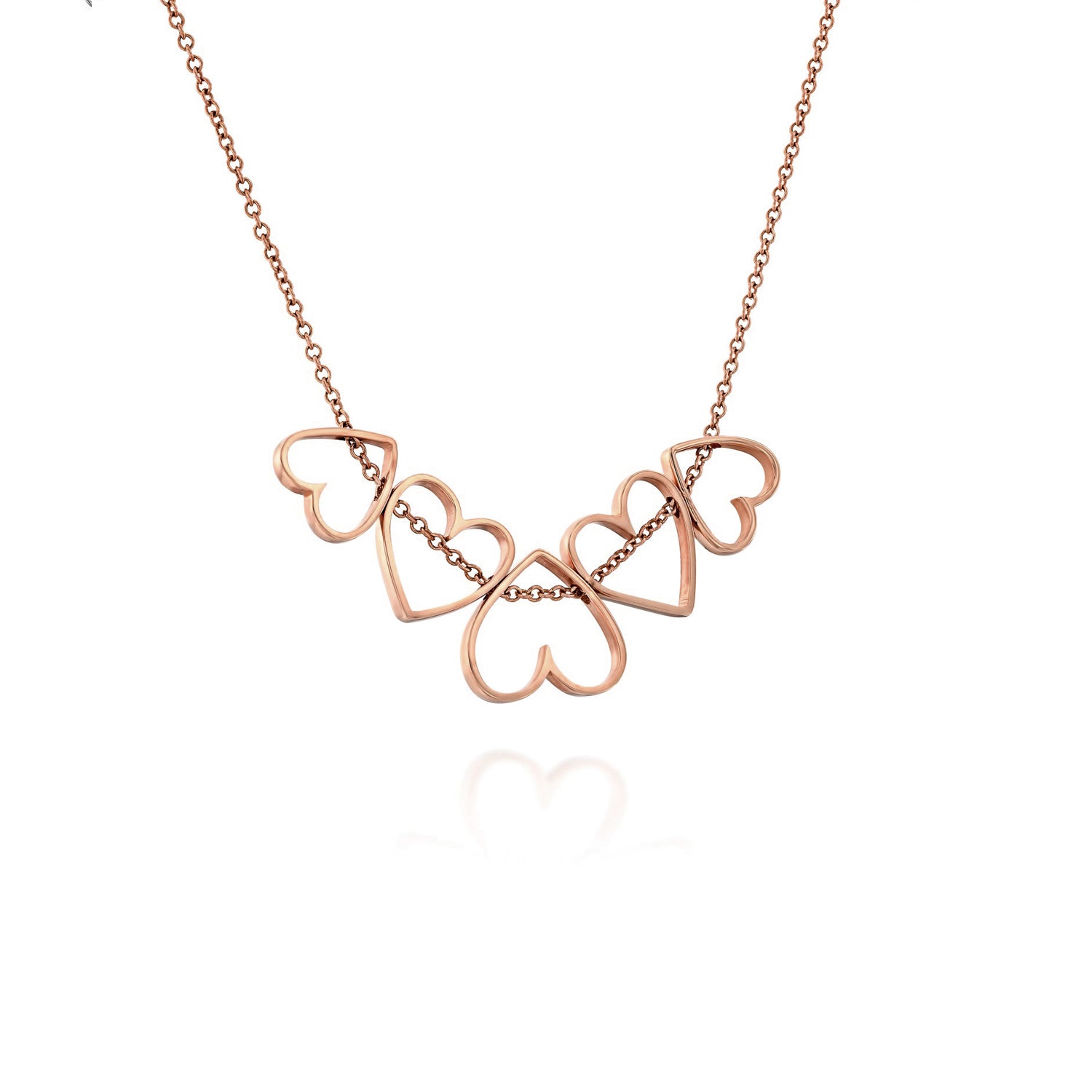 Gold heart necklace in varying sizes that move