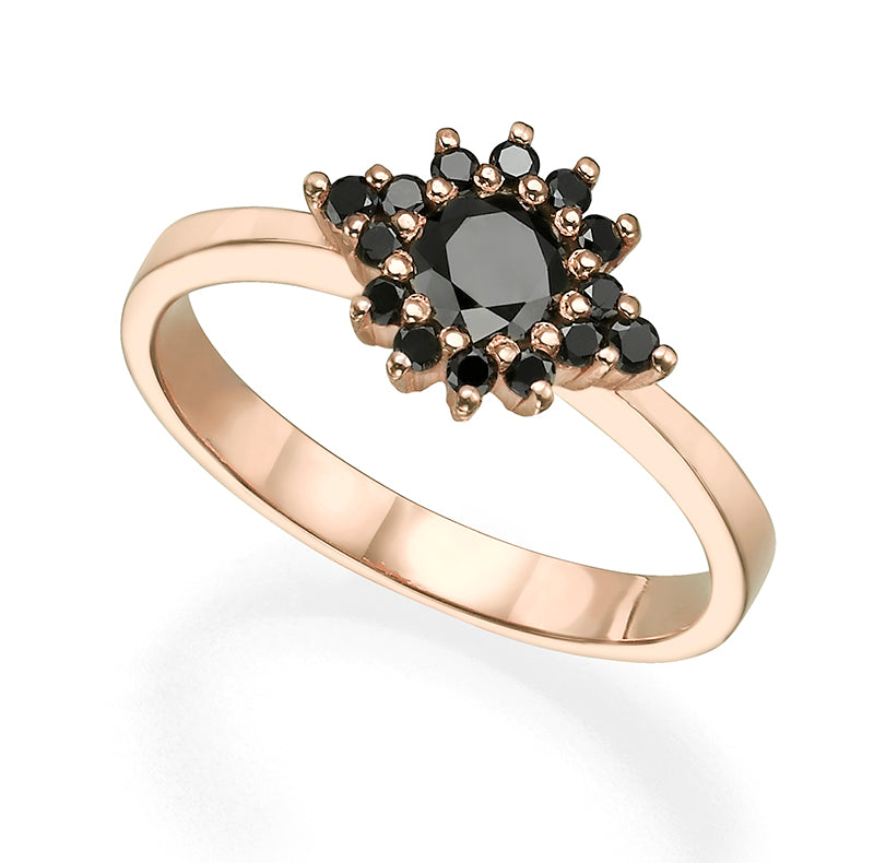 Gold ring with black diamonds in a spectacular design Autumn