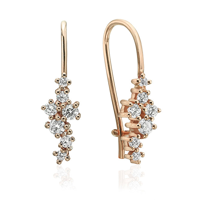 עגילי זהב תלויים משובצים יהלומים בגדלים משתנים