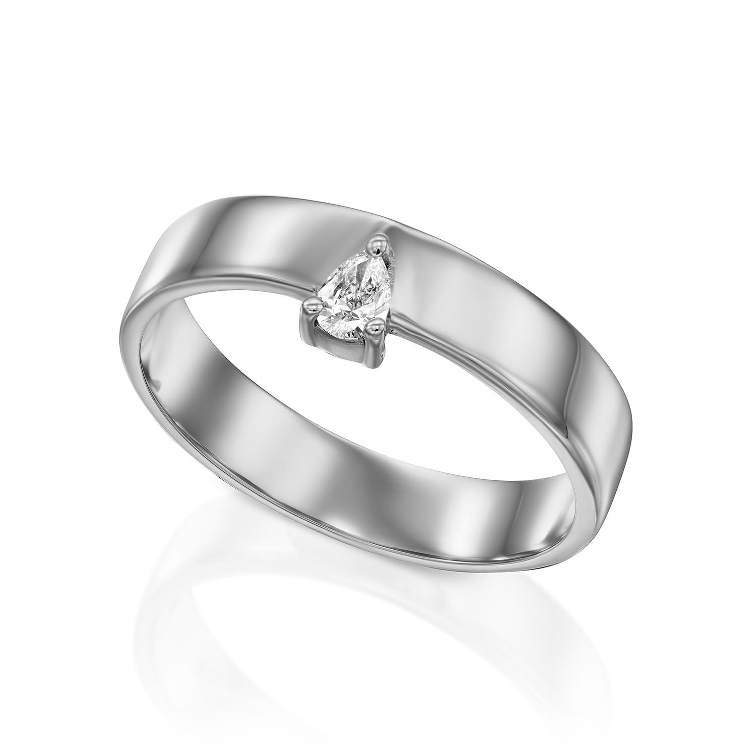 טבעת זהב חלקה מודרנית משובצת יהלום בחיתוך טיפה