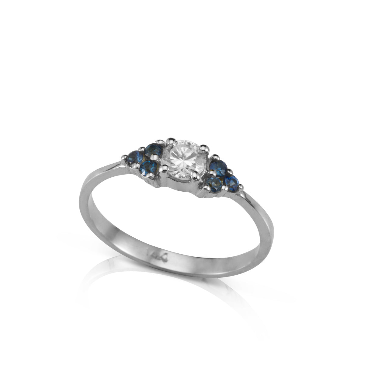 Engagement ring set with a 0.30ct center diamond and 6 sapphires