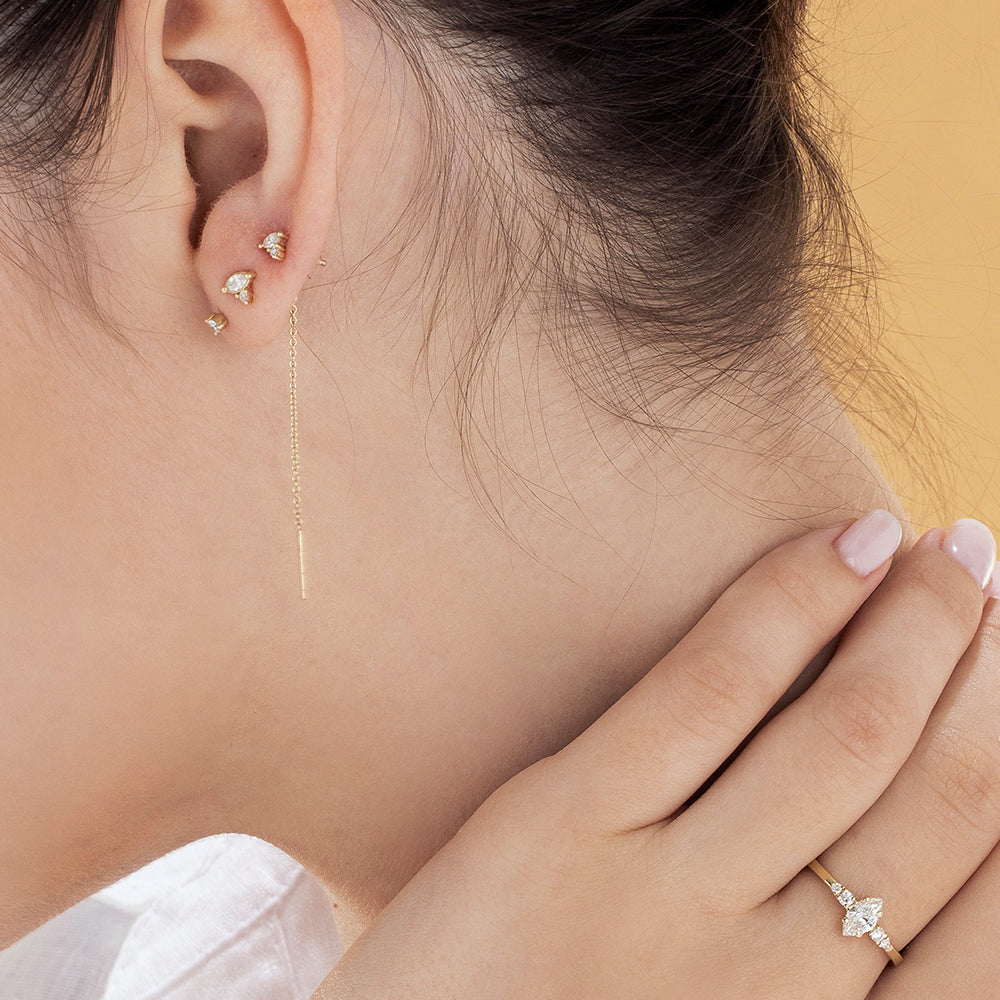 עגילי יהלומים צמודים מיוחדים בחיתוך מרקיזה (14 נקודות) ועיגול