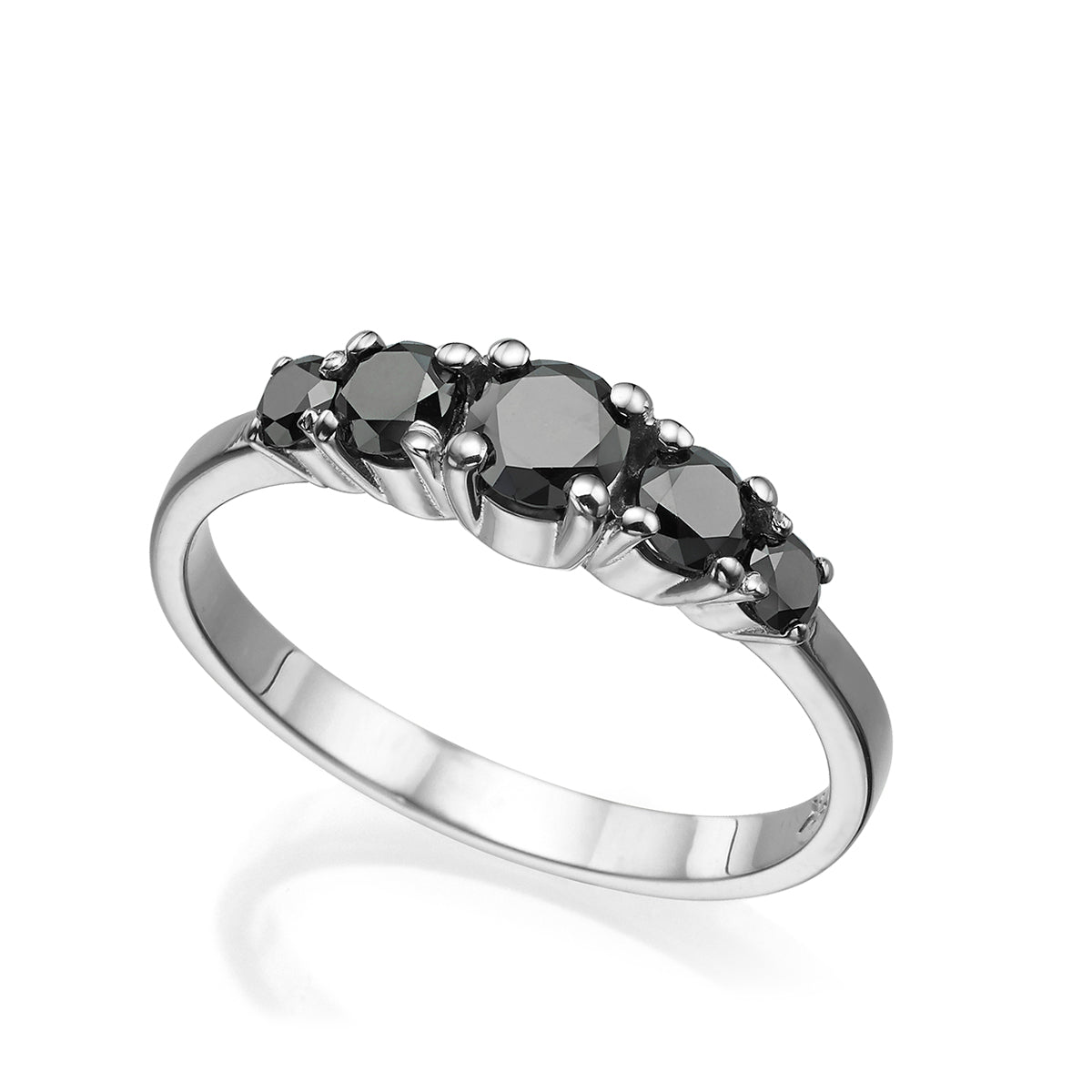 טבעת זהב משובצת 5 יהלומים שחורים, 60 נק', בשיבוץ שיניים