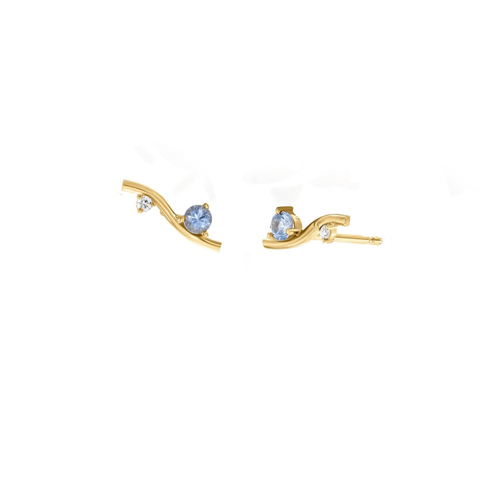 עגיל זהב בודד ,סגנון מטפס משובץ ספיר ויהלום טבעיים