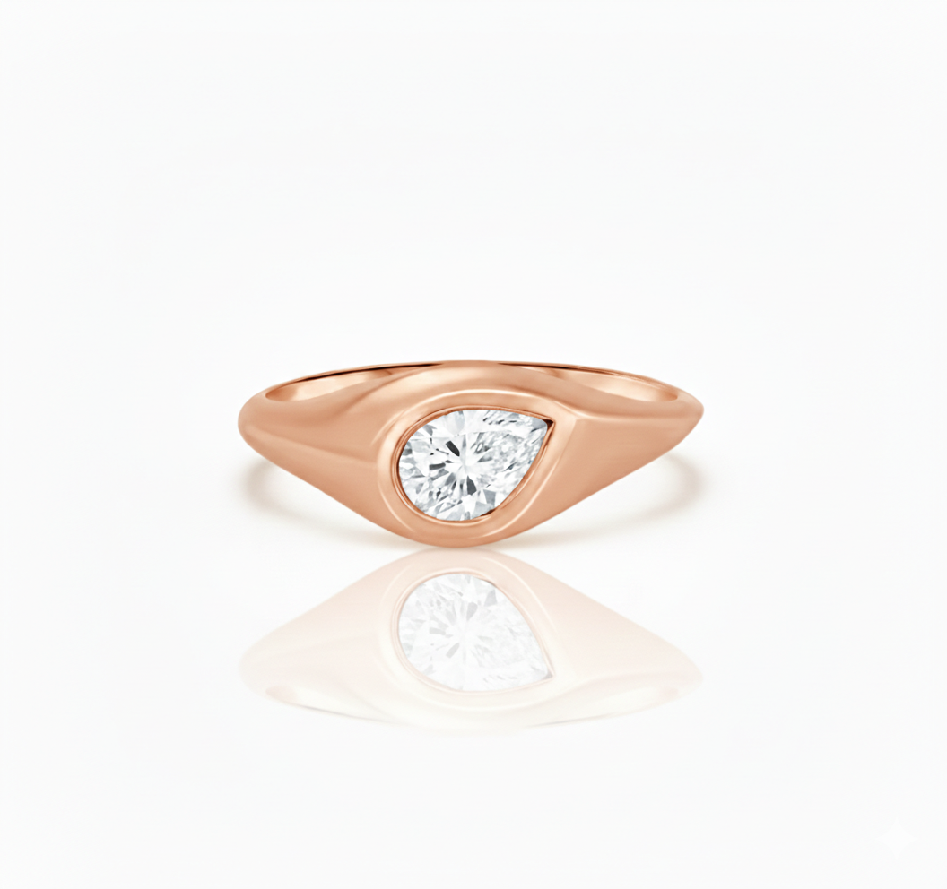 Drop signet ring, set with a drop lab-grown diamond