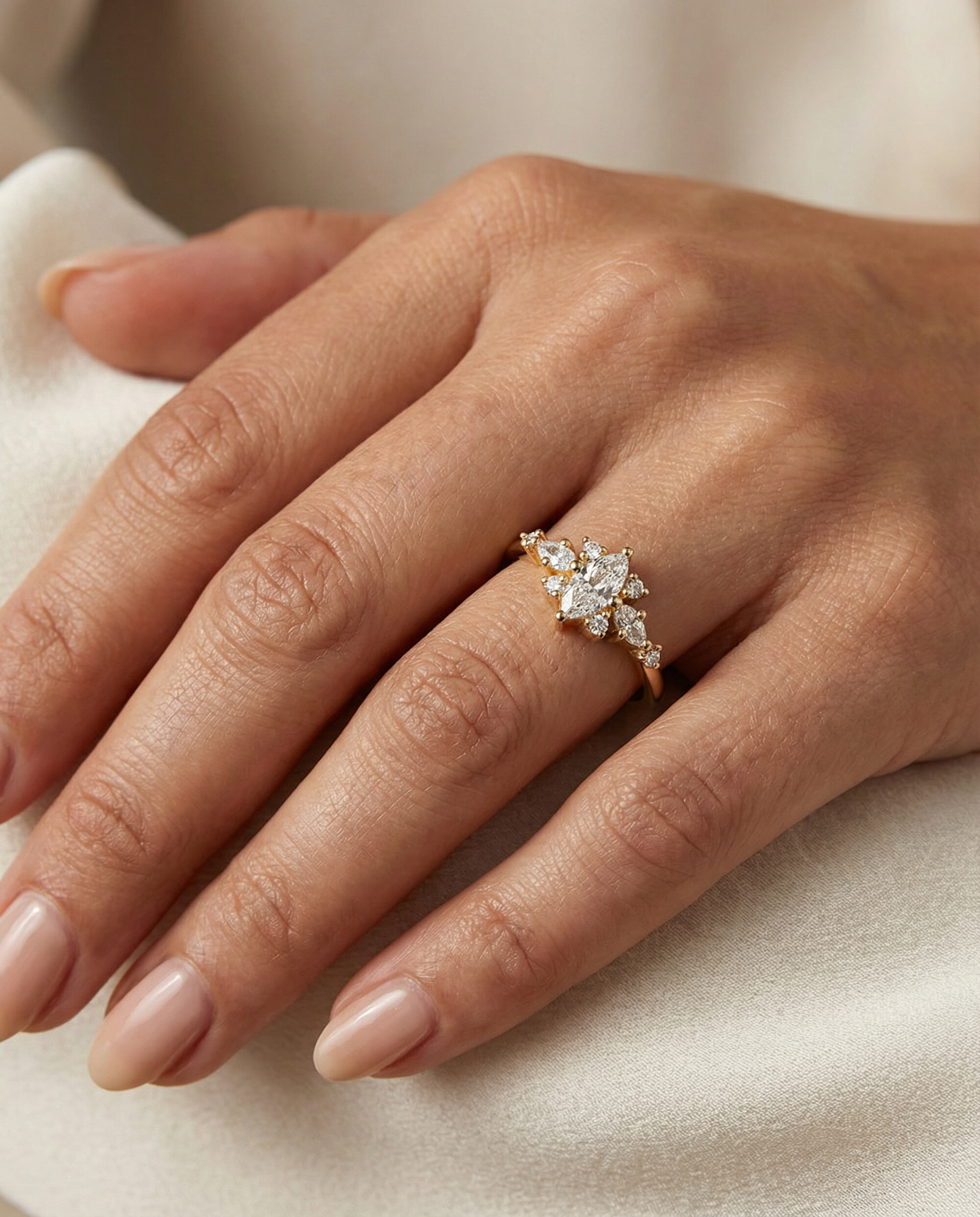 טבעת יהלומי מעבדה מרשימה בחיתוך מרקיזה