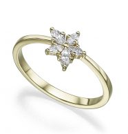 טבעת זהב בצורת פרח משובצת יהלומים בחיתוך מרקיזה