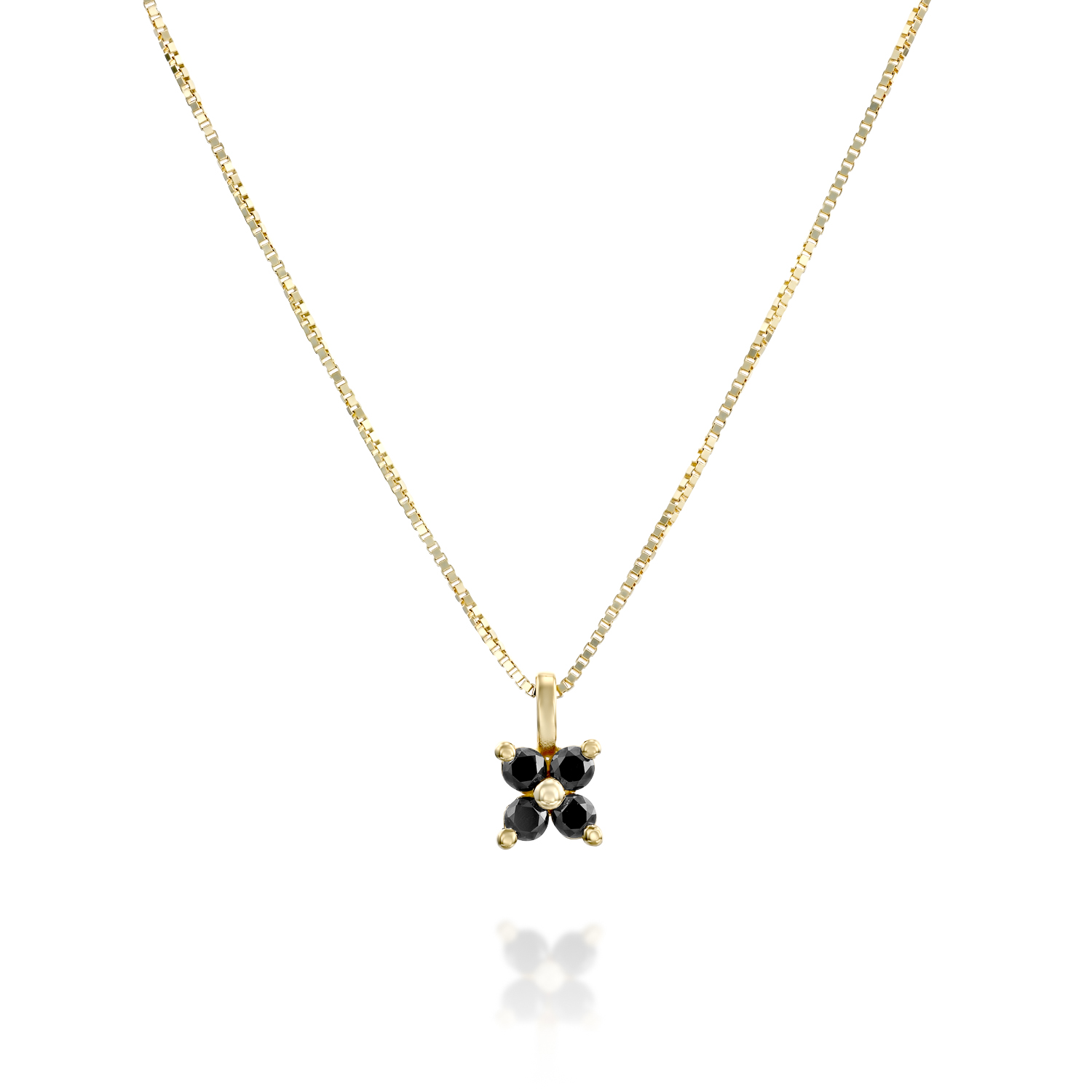 שרשרת זהב עדינה לנשים עם 4 יהלומים שחורים בצורת פרח אופקי